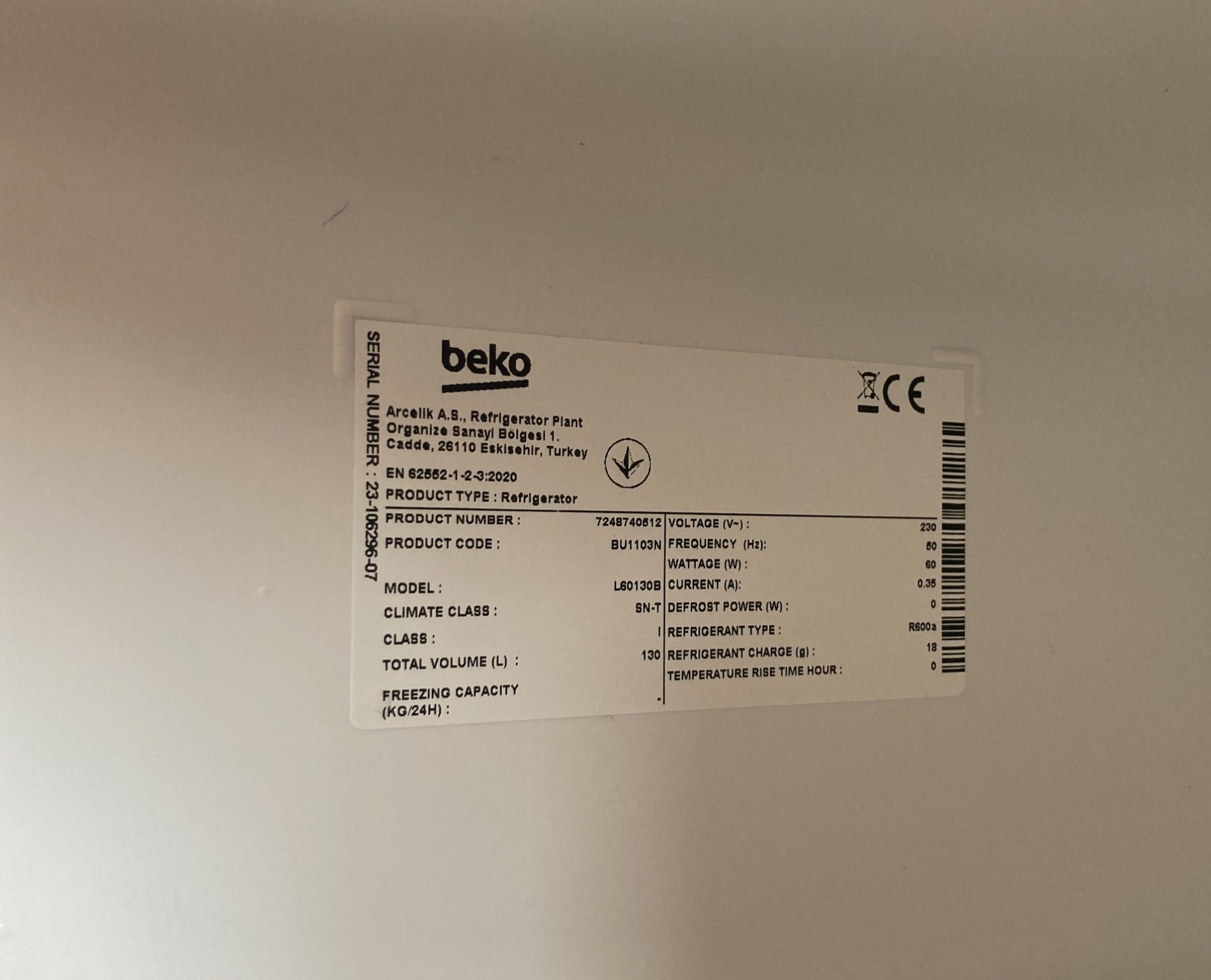 Frigorifico Integ. Beko BU 1103 N