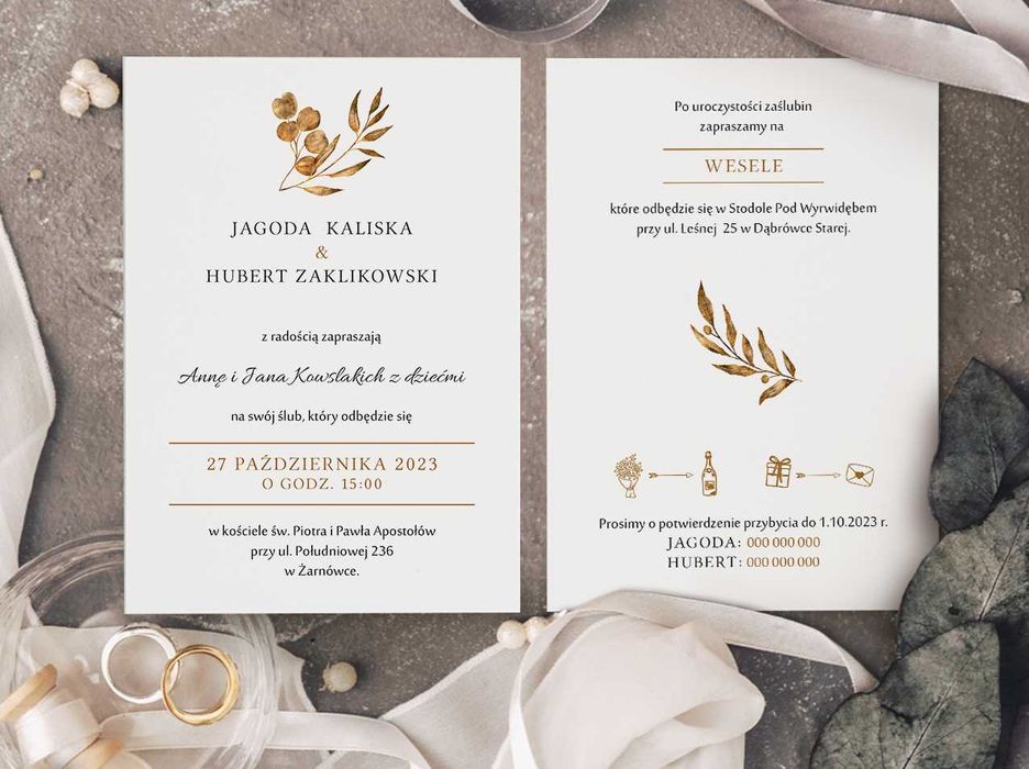Beżowe boho jednokartkowe zaproszenie ślubne