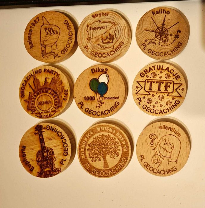 9x woodcoin, drewniaki (geocaching)