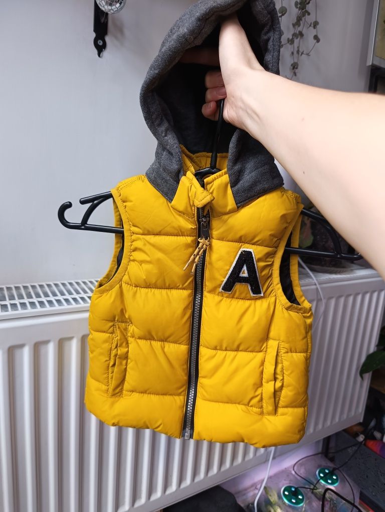 Kamizelka z kapturem, bezrękawnik żółty h&m 92