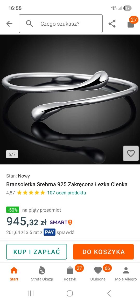 Bransoletka łezka srebrna 16g