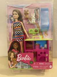 Barbie Lalka i domek dla zwierzaków piesek królik HGM62