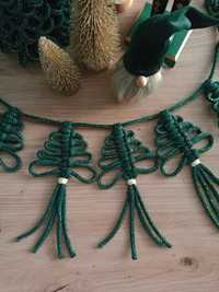 Girlanda makramowa choineczki długa zielona świąteczna z choinkami