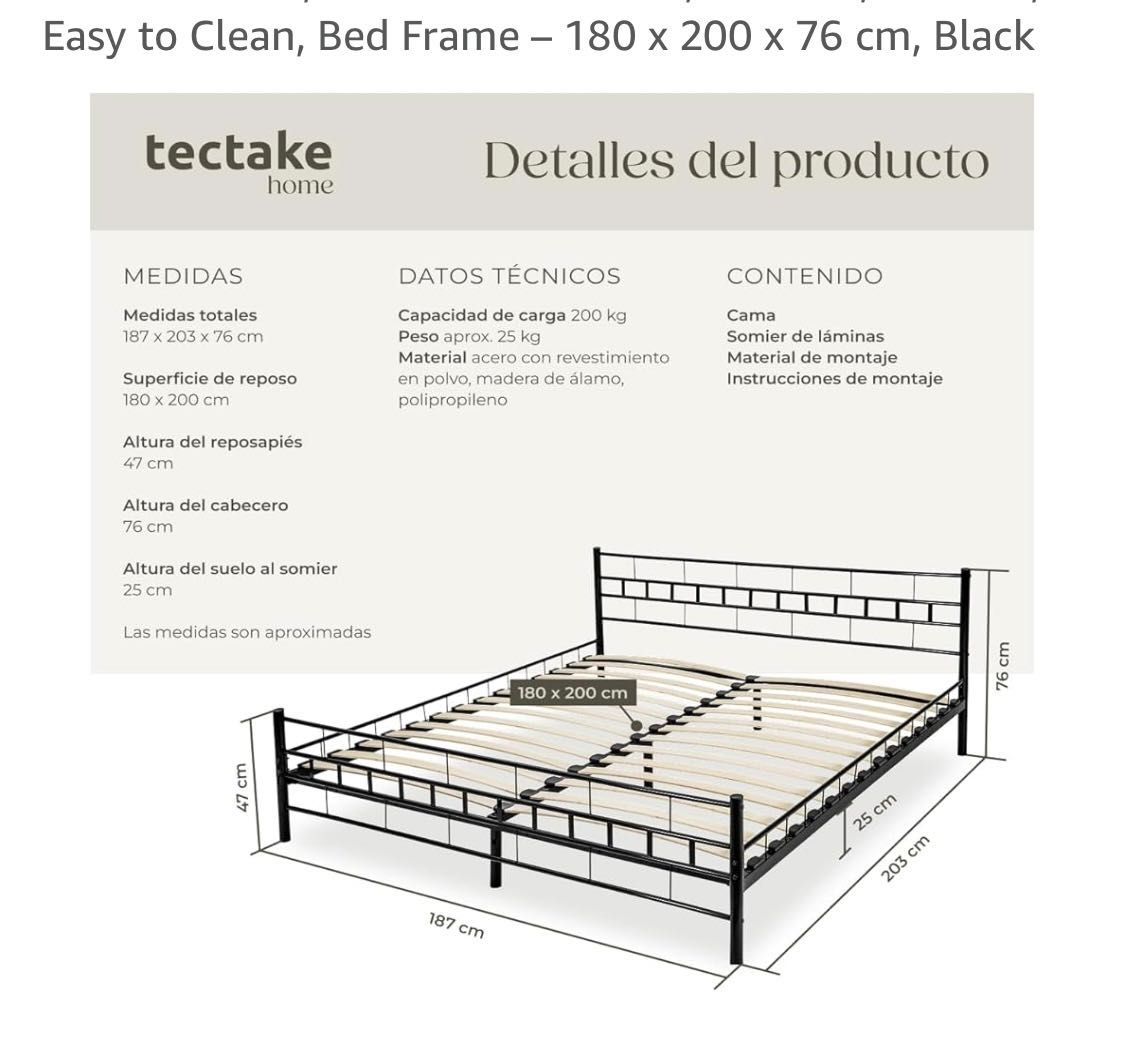 Cama de casal king size 180/200/76cm