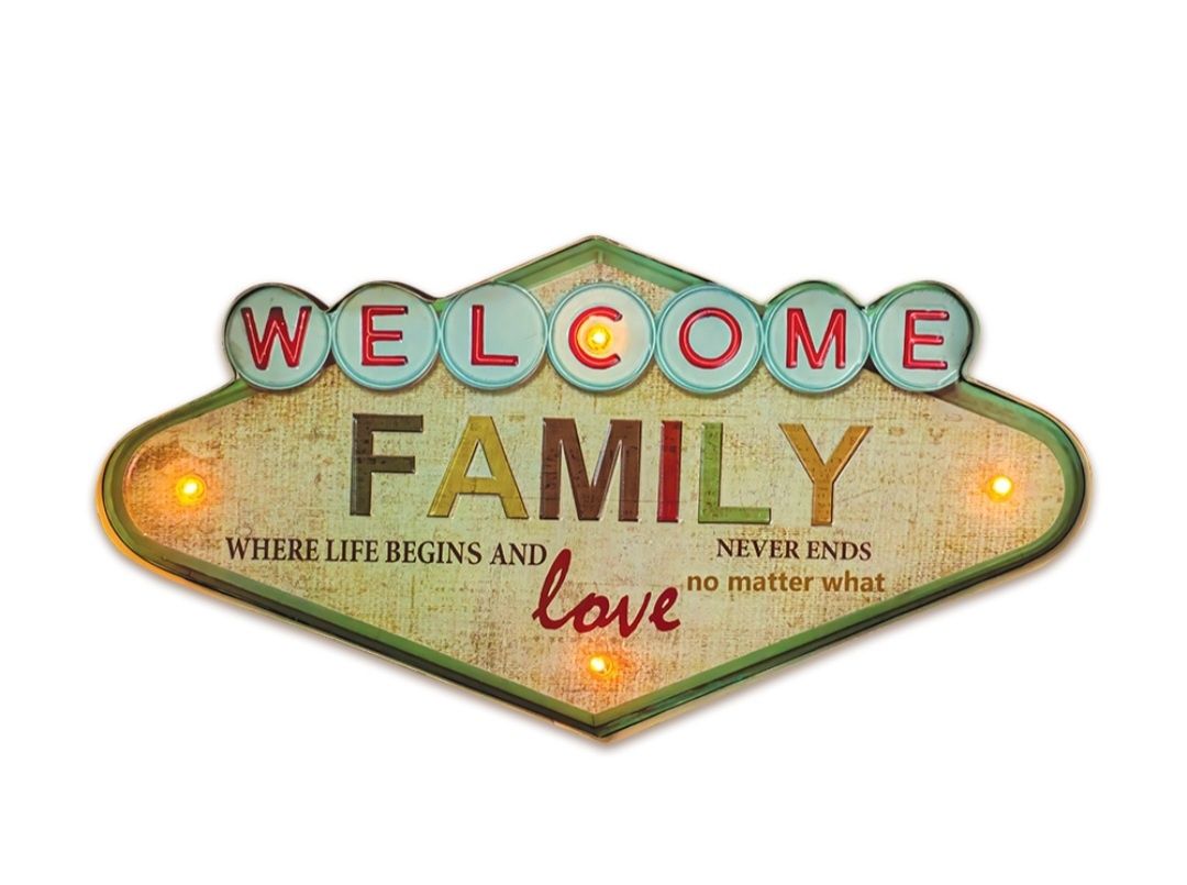 Znak Metalowy RETRO LED Welcome Family