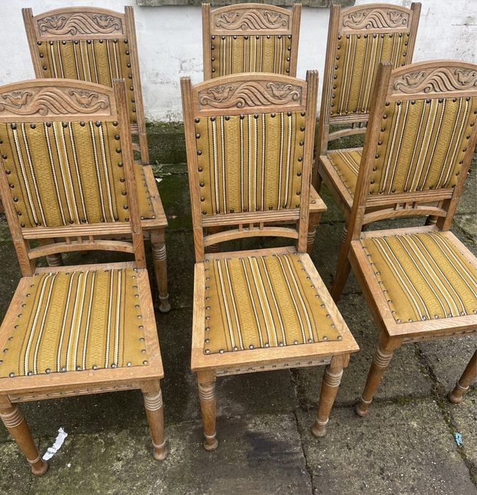 Dębowe, oryginalne Krzesła rzeźbione styl rustykalny, solidne 6 szt.