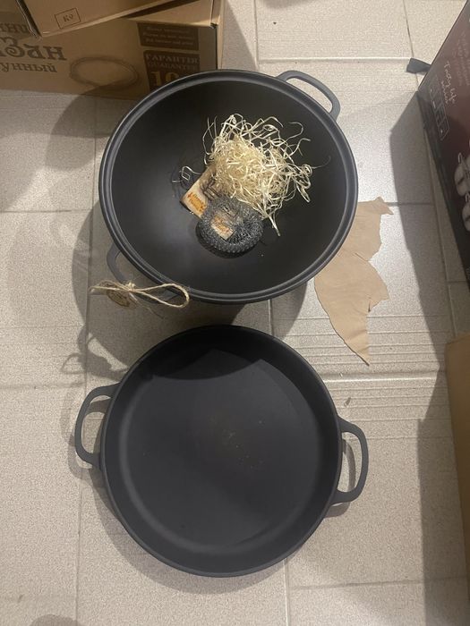 Казан чугунний 8,12,15,18л кришкою сковородою форми Wok Наша Майстерня