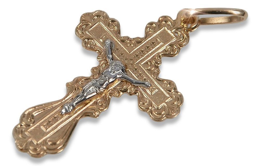 Złoty krzyż Prawosławny 14k zawieszka czerwone białe złoto oc002rw Wr