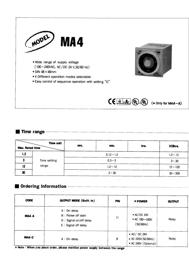 Реле часу Hanyoung MA4 100-240V Omron до 300год КОРЕЯ