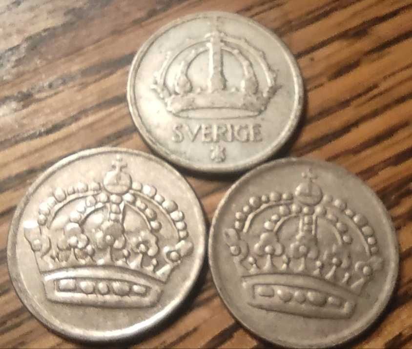 Monety srebrne Szwecja zestaw 3 sztuk 50 ore srebro Ag z lat 1950 - 61