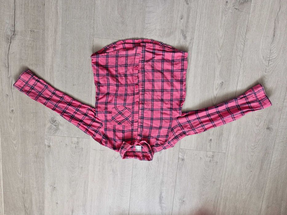 3x koszula długi rękaw elegancka biała kratka na guziki 122-128 zestaw