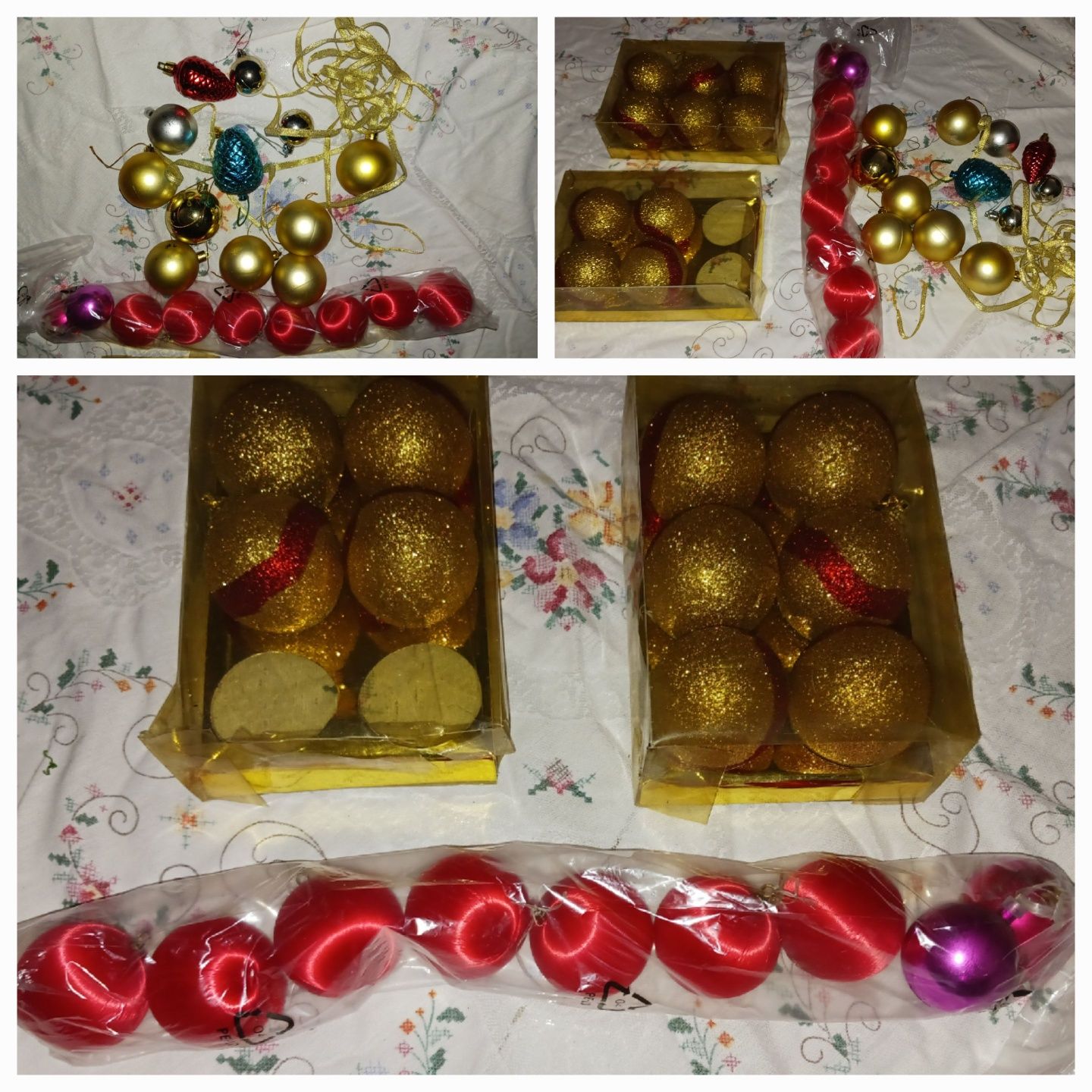 Lote de decoração de Natal, bolas e fitas diversas.