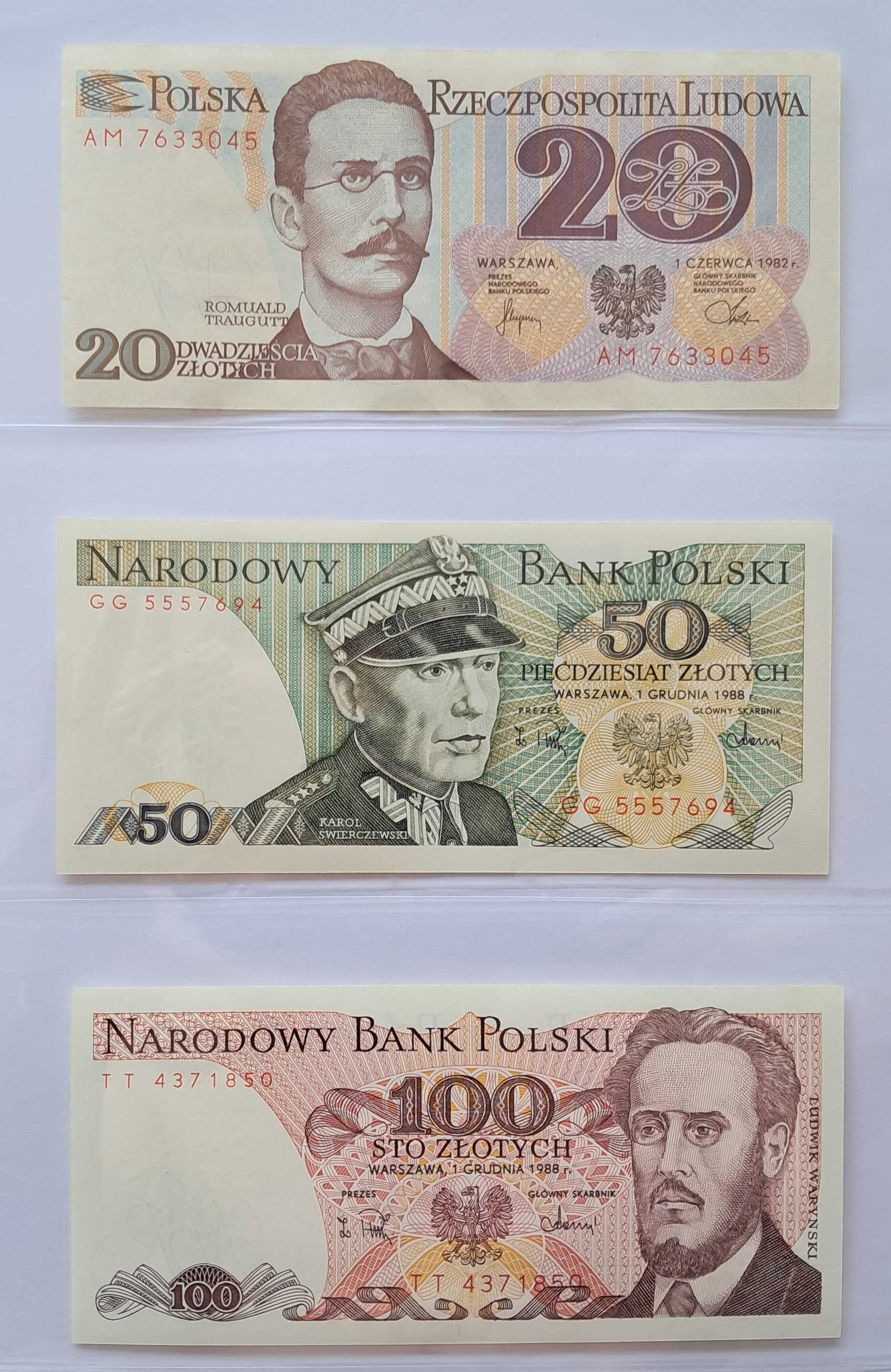 Banknoty PRL 20 - 100 zł.