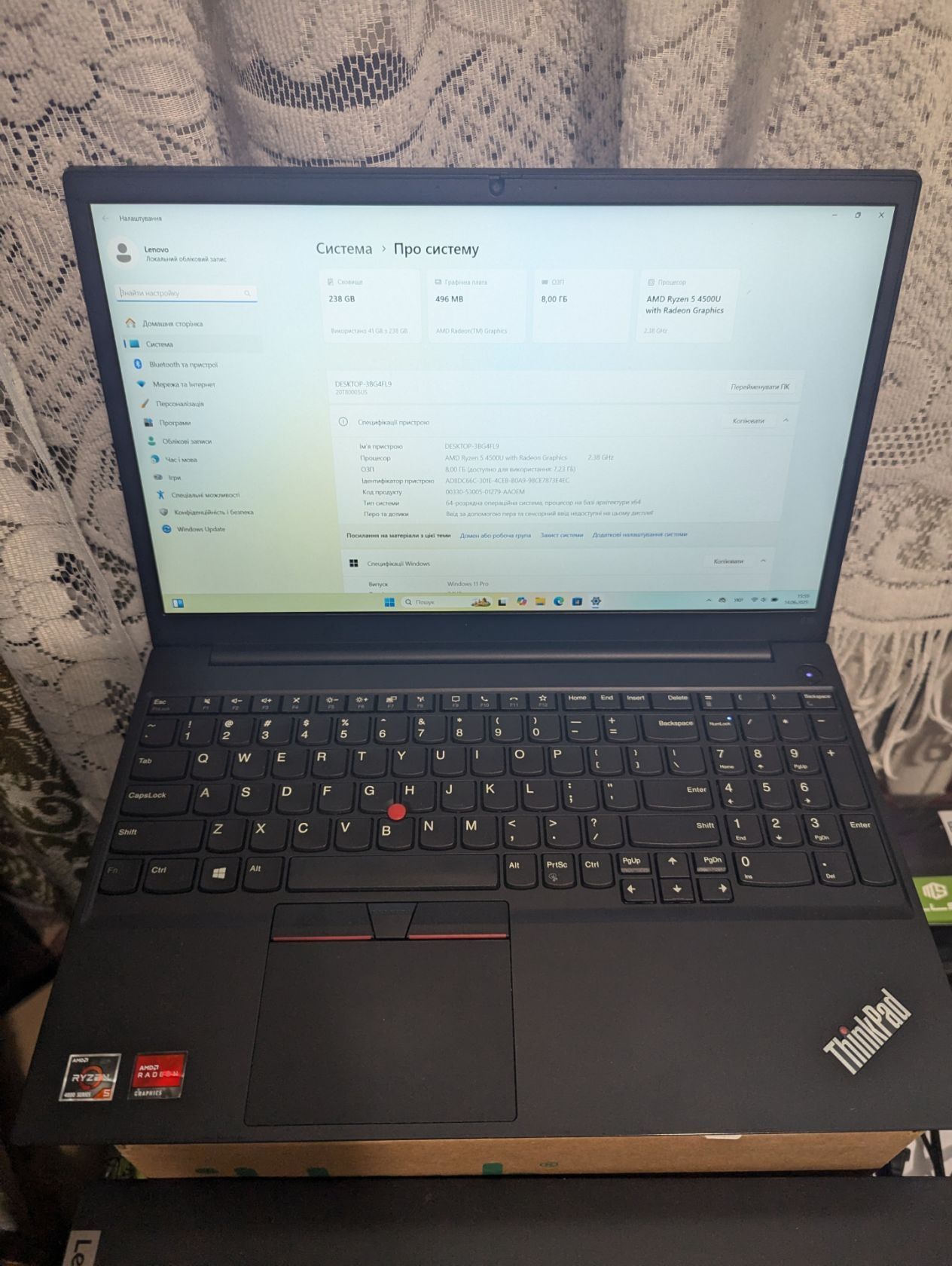 б\в Ноутбук Lenovo ThinkPad E15 Gen 2 AMD Ryzen 5 4500U 8GB DDR4 256GB