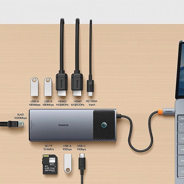 Hub 10w1 Baseus Metal Gleam Series Ii Usb-c do Hdmi 4k 120Hz / Hdmi 4k