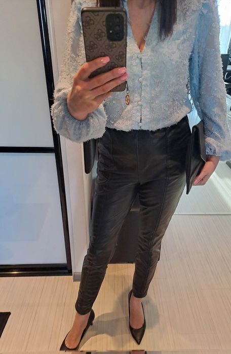 Spodnie damskie skórzane czarne HM  M/L,przeszycia