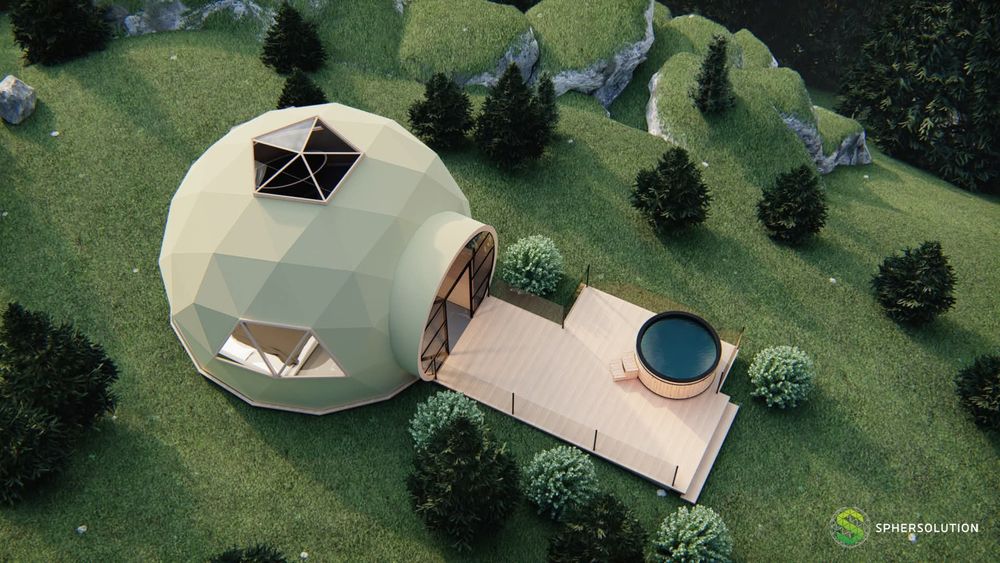 Dom kopułowy z litego drewna CLT – 35 m² + antresola