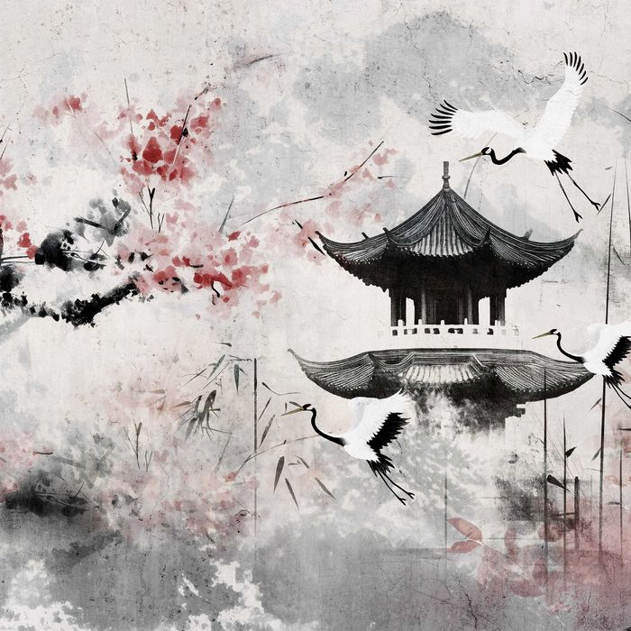 Fototapeta Azja Krajobraz Wiśnia Czapla Ptak 3D Twój Rozmiar + KLEJ