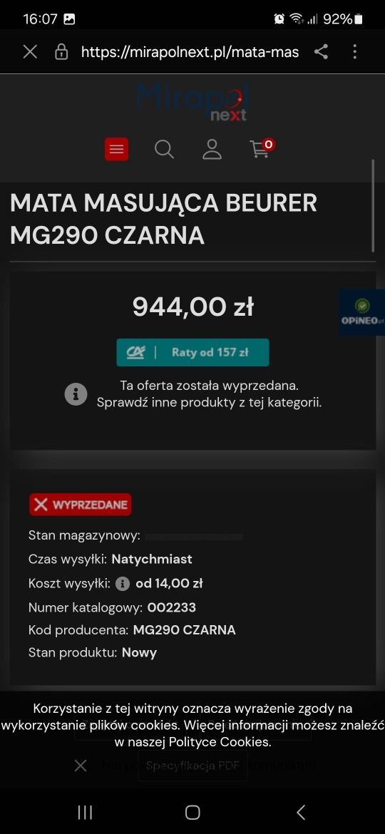 Mata masującą Beurer MG290 czarna