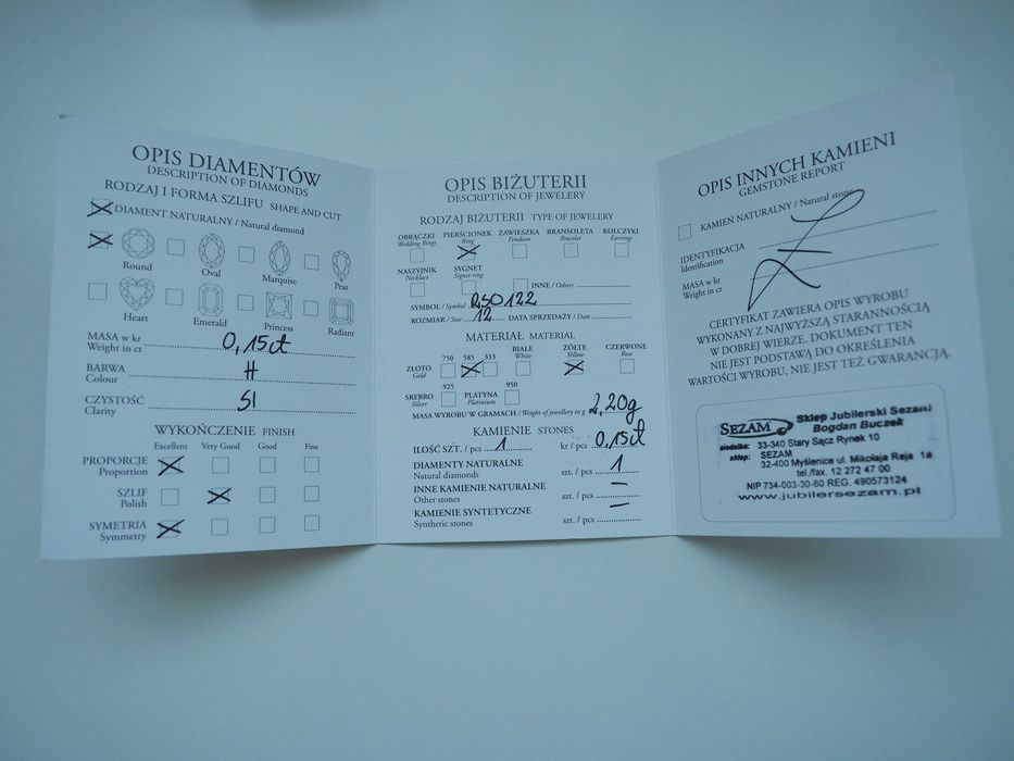 Pierścionek zaręczynowy z diamentem 0,15 ct – złoto 585 – rozmiar 11