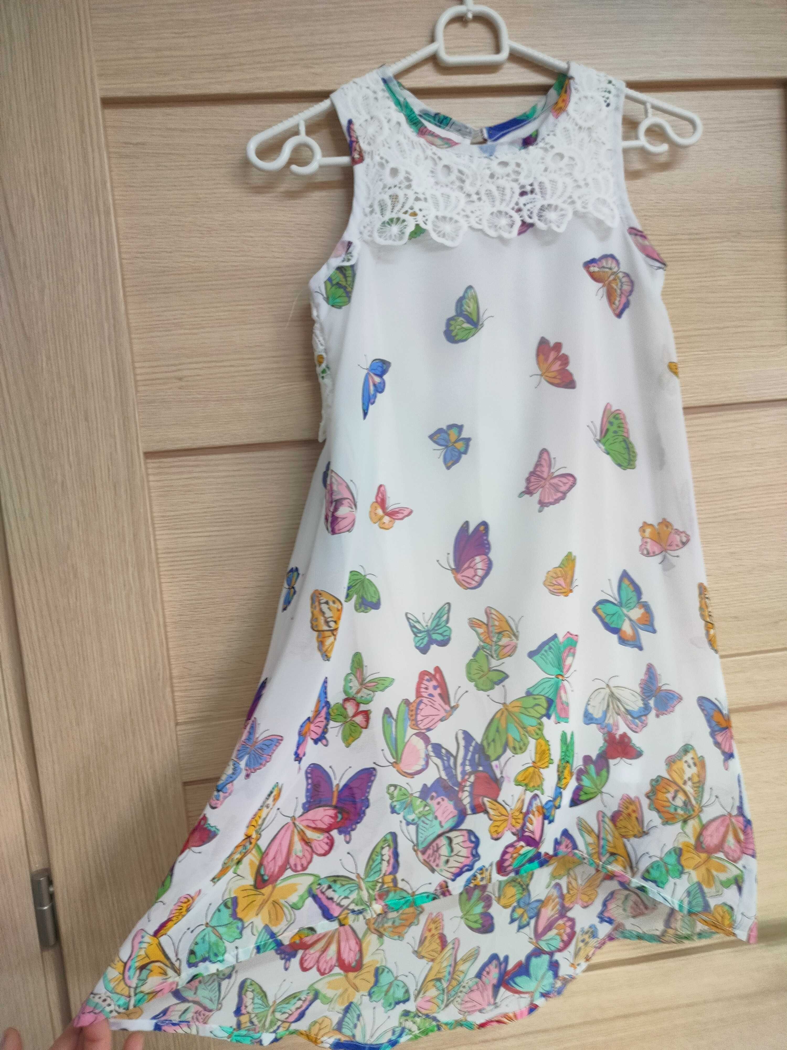 Sukienka dziewczęca letnia motyle r.146