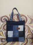 Jeansowa torebka shopper w kwadraty
