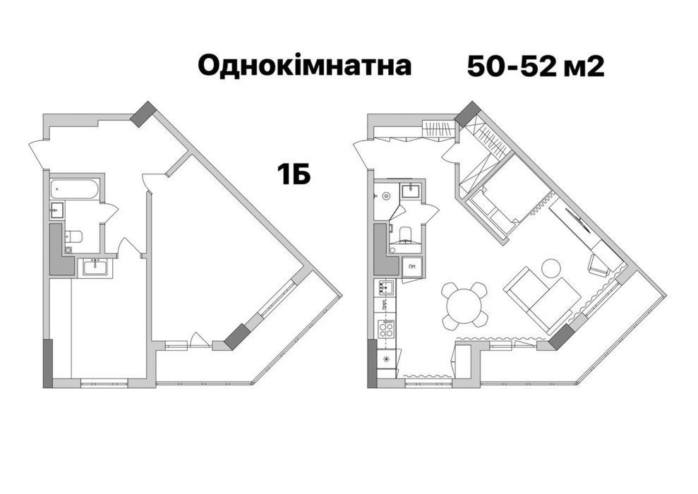 Сучасна видова однокімнатна квартира 52 м²,