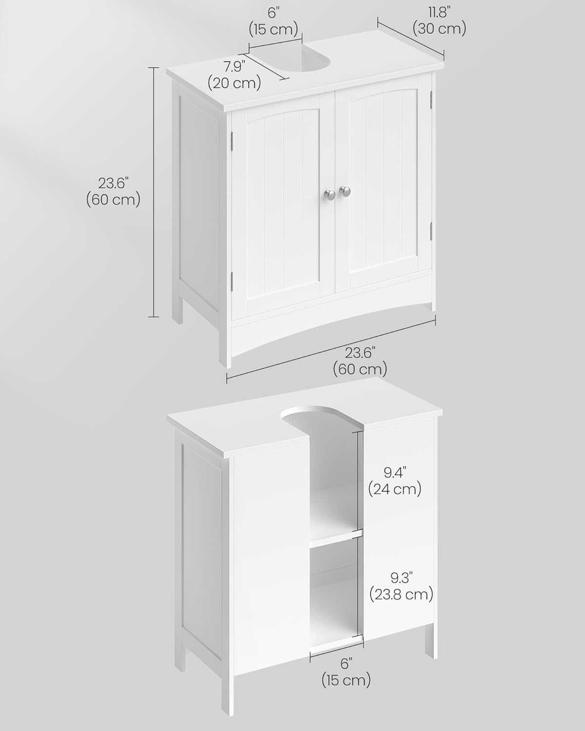 Szafka pod umywalkę, szafka łazienkowa, 2-drzwiowa, biała, 60 x 30