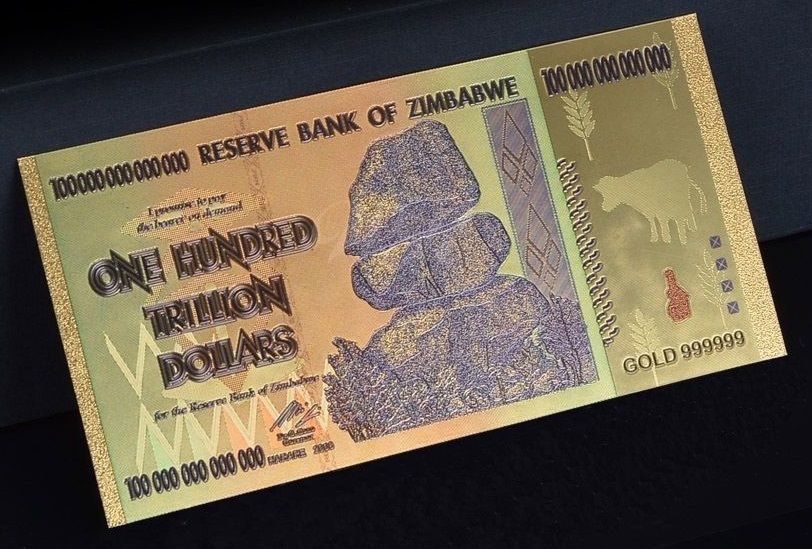 AFRYKA ZIMBABWE GOLD 100 Trillion Dollars - Banknot Kolekcjonerski UNC