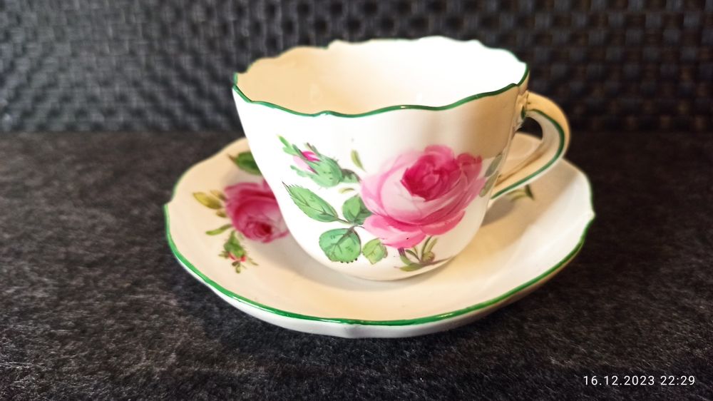 Porcelana MEISSEN DUO Mokka Miśnia Dekor Róża Kolekcjonerska