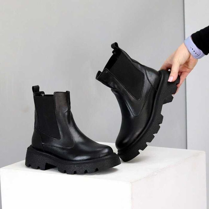 Зимові шкіряні черевики челсі, чорн і корич зимние ботинки челси 36-40