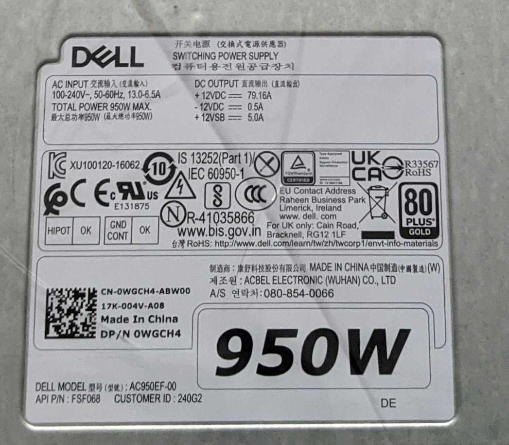 Блок питания для рабочей станции Dell Precision 5820 7820 на 950Вт