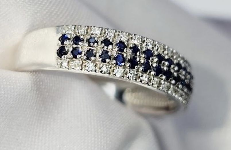 #каблучка#золото585# белое# размер 16,5#сапфир#бриллиант#