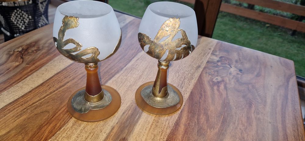 Kielichy,   recznie robione, wyjatkowe,  oblane mosiądzem, sygnowane