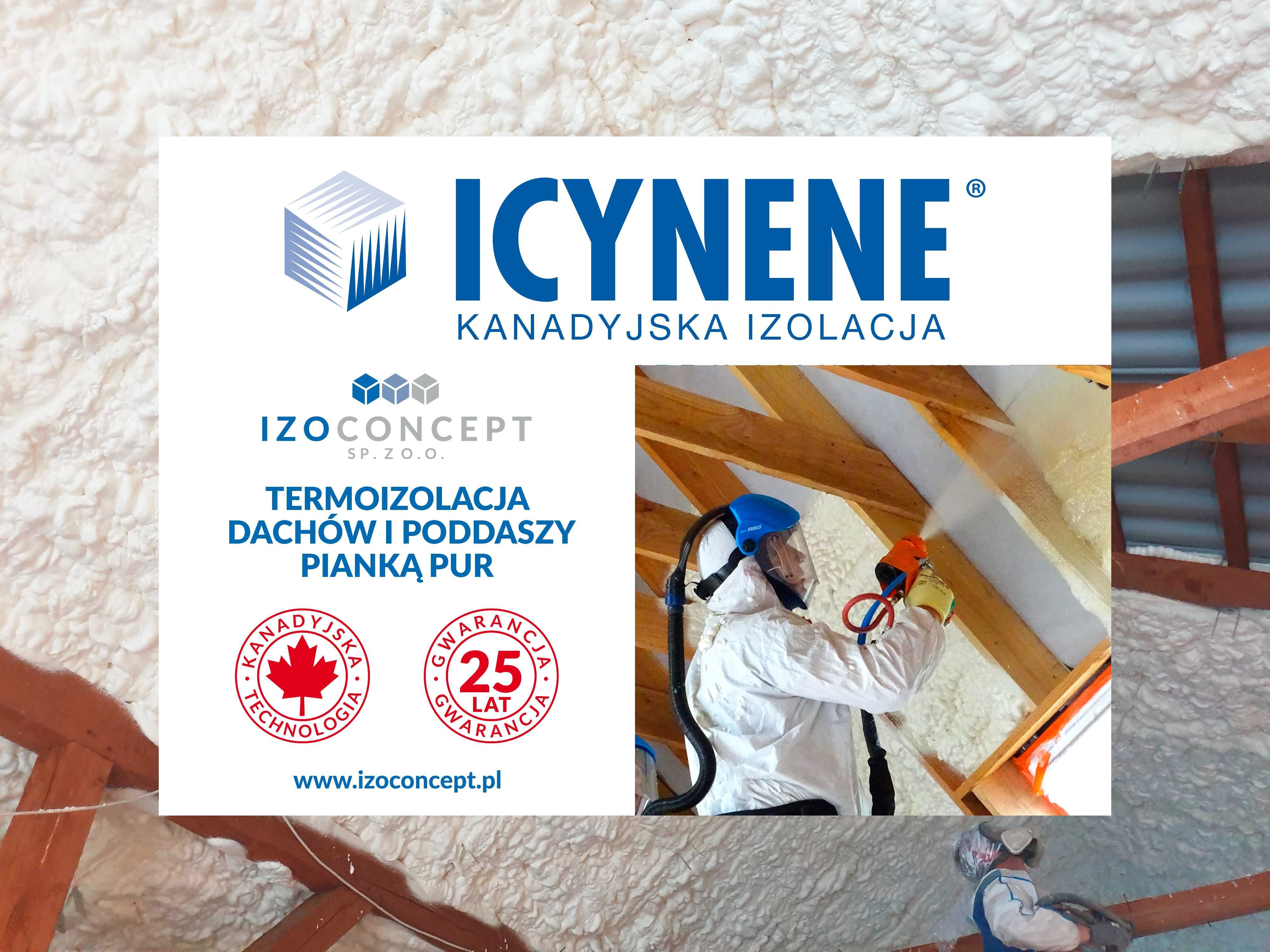 Ocieplanie, izolacje kanadyjską pianą PUR icynene. wdmuchiwanie wełny
