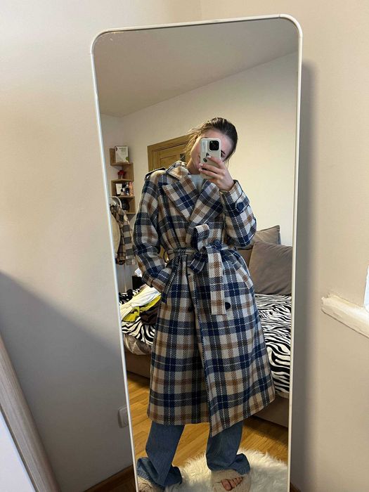 шерстяне пальто в клітинку reserved / пальто максі / картате пальто