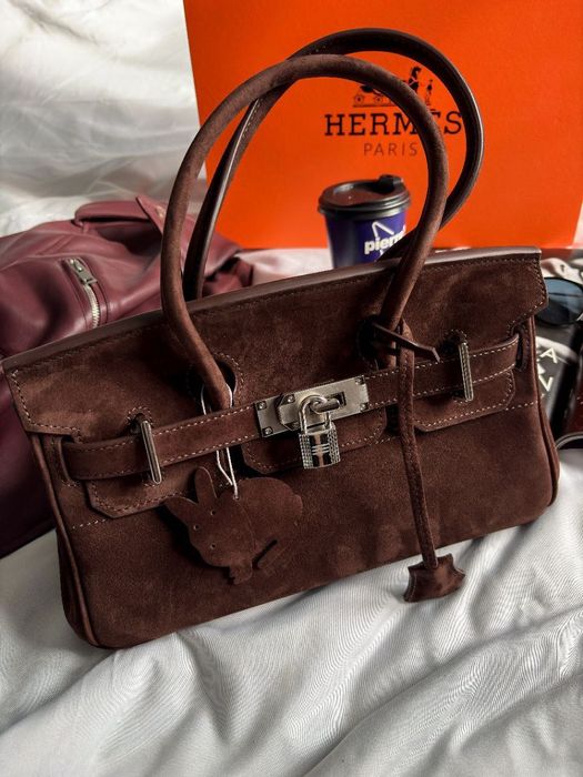 Сумка Hermes Birkin 30 замша | шоколадна, коричнева | срібна фурнітура