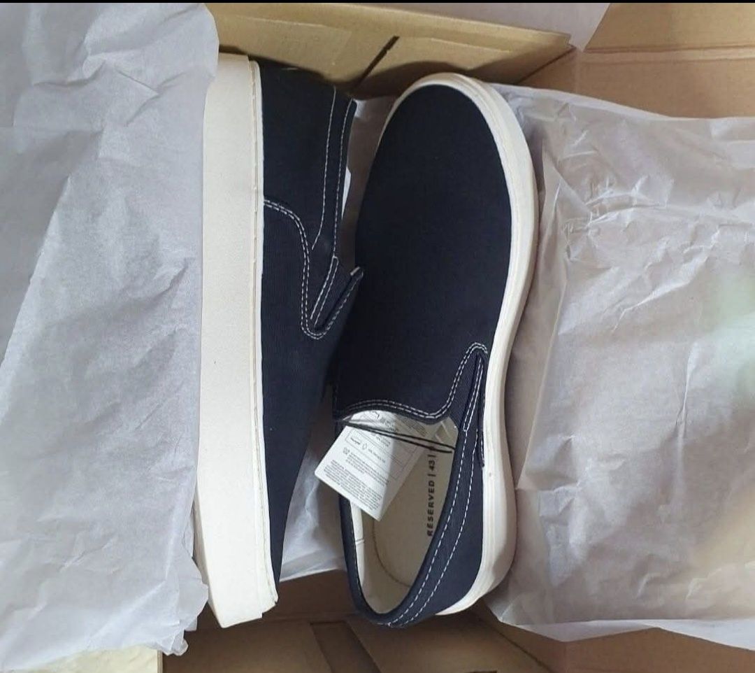 Mokasyny męskie 42 Buty czarne Reserved 100 % Bawelna Nowe