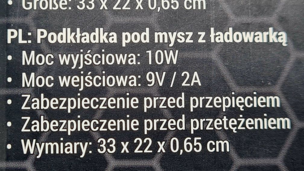 Podkładka pod mysz z ładowaniem indukcyjnym bezprzewodowym 10w 9v 2A