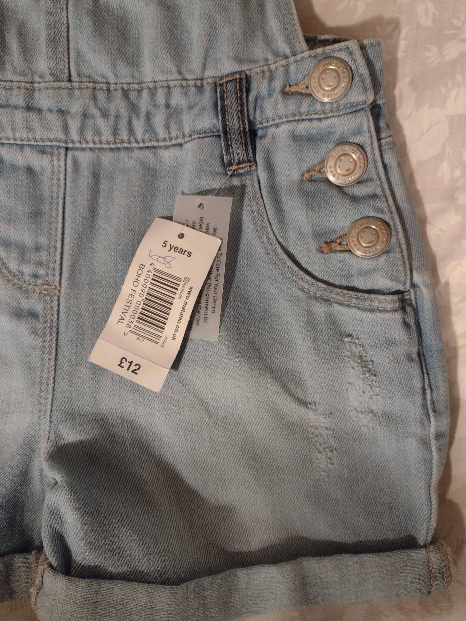 Nowe spodenki na szelkach ogrodniczki dżinsowe r 110 116 jeans