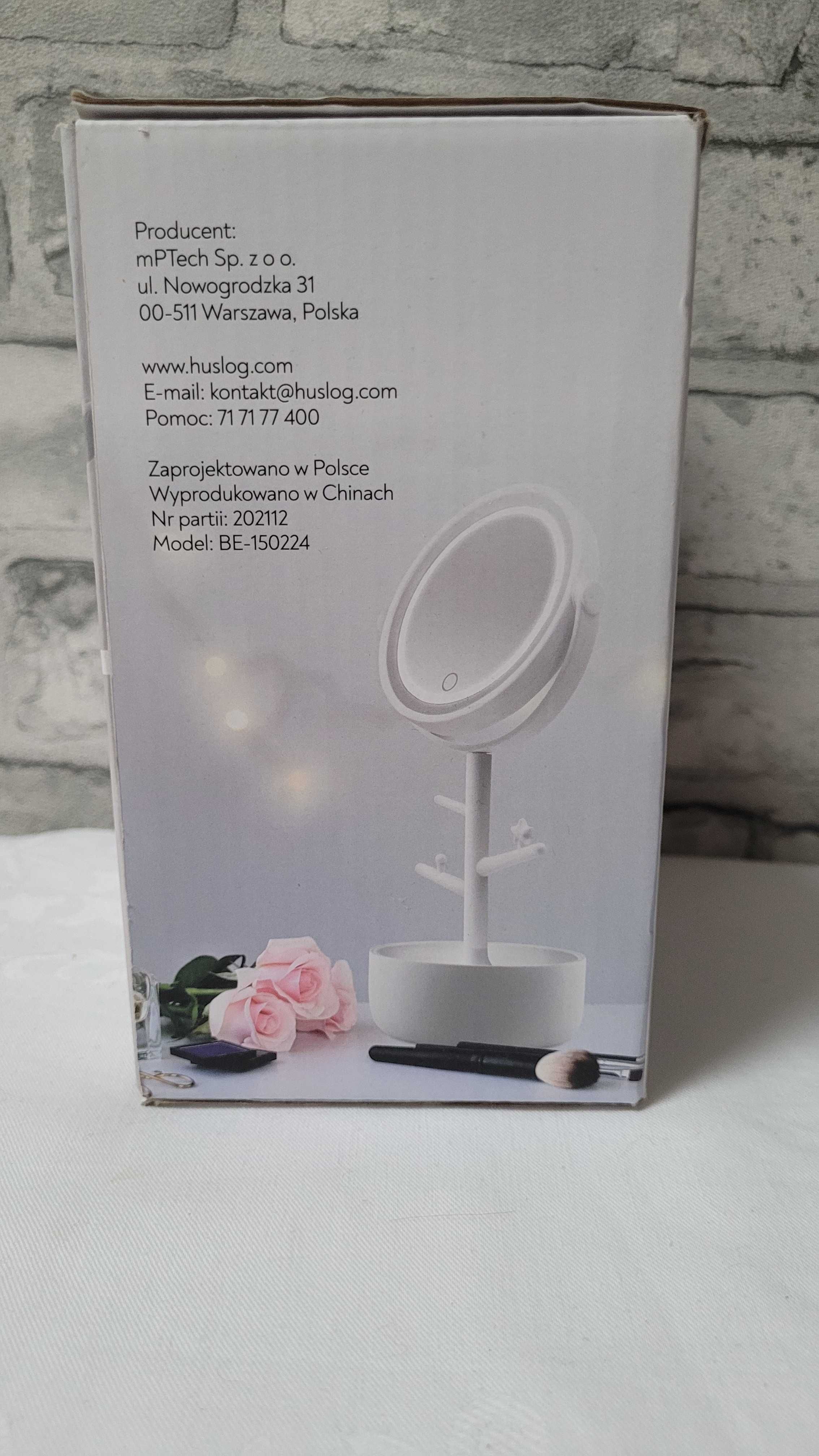 Lusterko kosmetyczne LED ze schowkiem na biżuterię