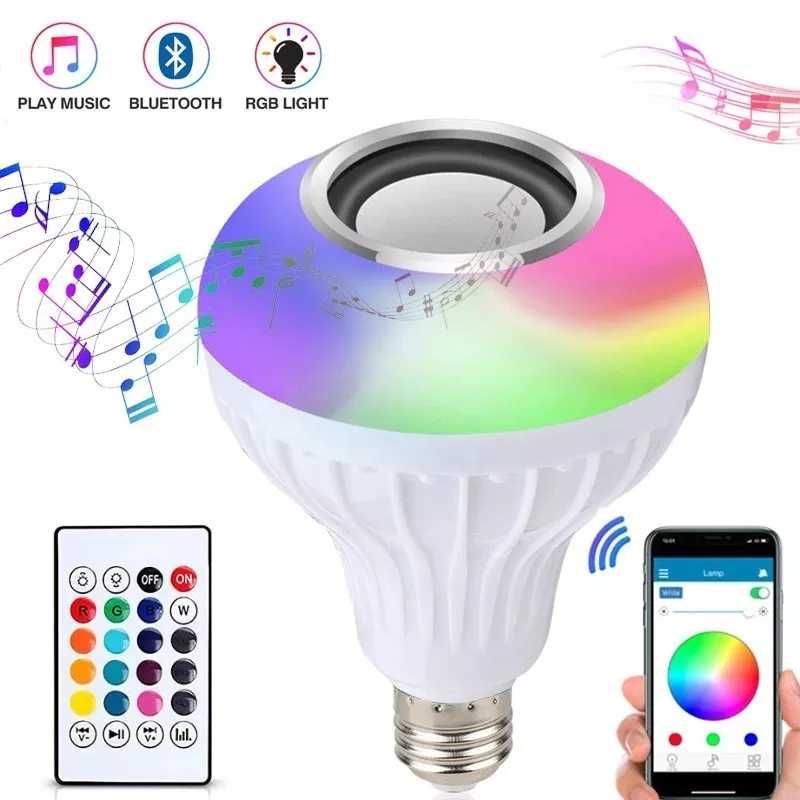 Led rgb bulbo e27 bluetooth alto-falante