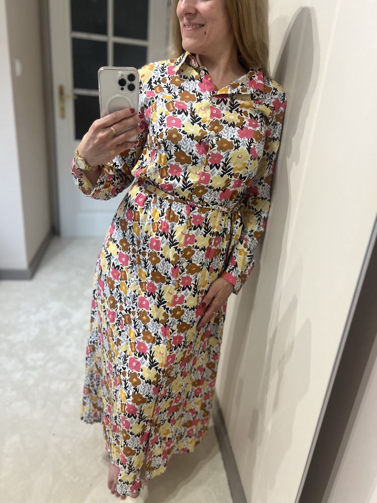 Sukienka maxi szmizjerka koszulowa długa wiązana w kwiaty retro piękna