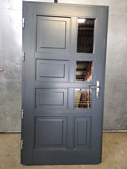 DRZWI Zewnętrzne Dębowe Drewniane Dąb Wejściowe 110x210cm Antracyt