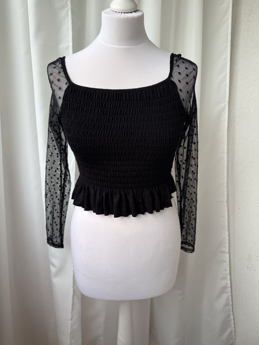Bluzka czarna krótka transparentne rękawy 34 Miss Selfridge petites