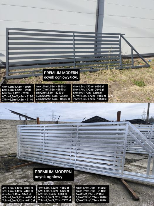 Brama przesuwna panelowa 5mx1,42m, prześwit 4cm, ocynk ogniowy+RAL, in