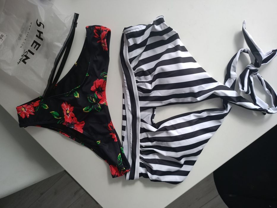 Strój kąpielowy shein r.xl L w pasy kwiaty wzory