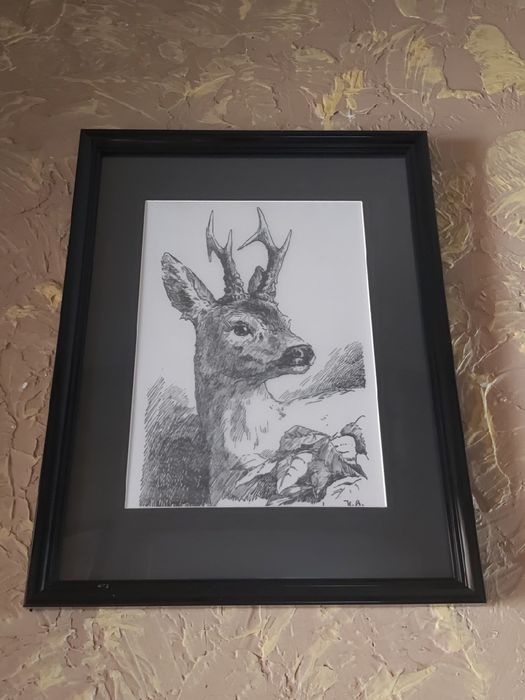 Grafika myśliwska łowiecka kozioł rogacz sarna. Prezent dla myśliwego.