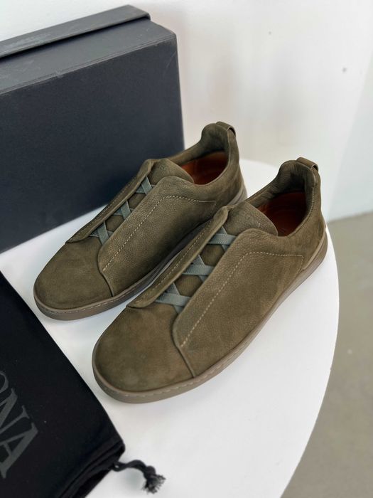 Мужские зеленые кроссовки Zegna кожаные кеды Зенья ob401