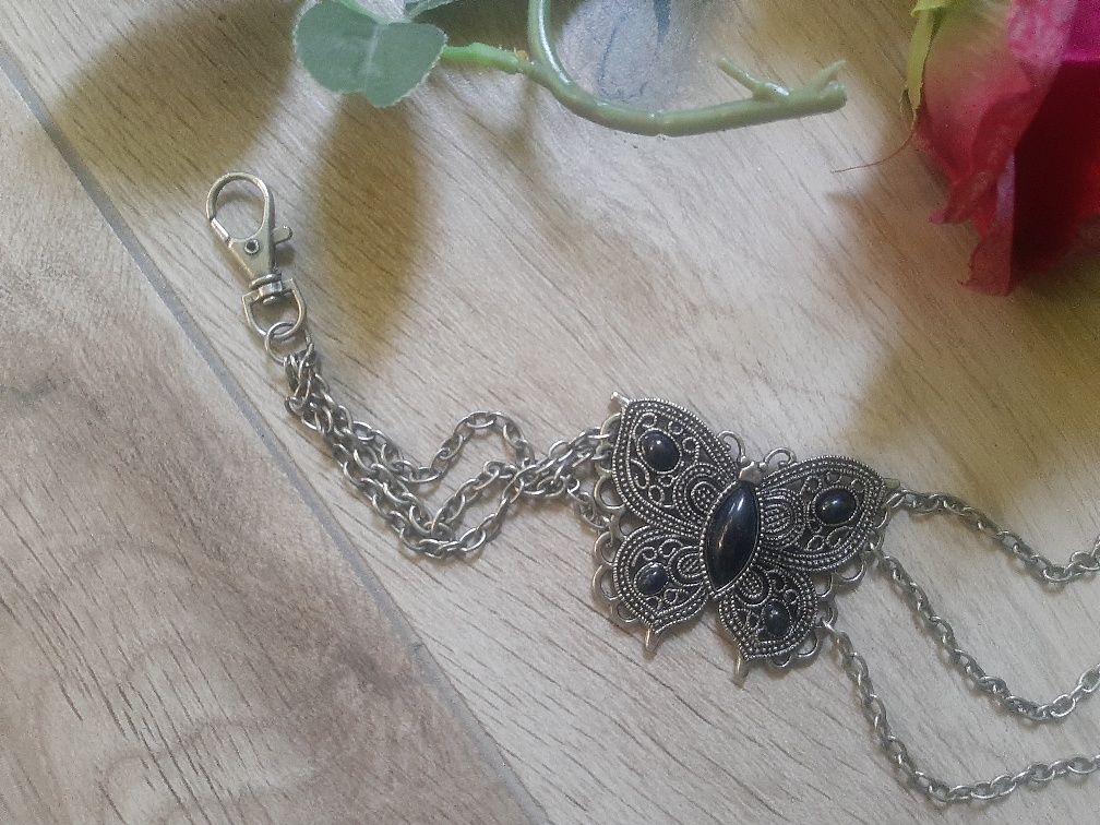 Pasek real vintage,'90, ażurowe, srebrne motyle na łańcuszku, idealne